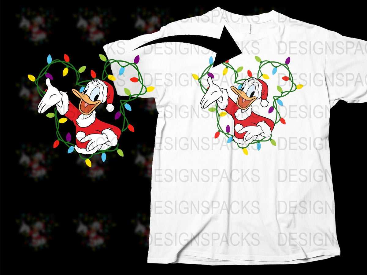 Donald Duck Christmas T-Shirt, Festive Holiday Graphic Tee, Disney Character Shirt, Unisex Kids and Adults Apparel