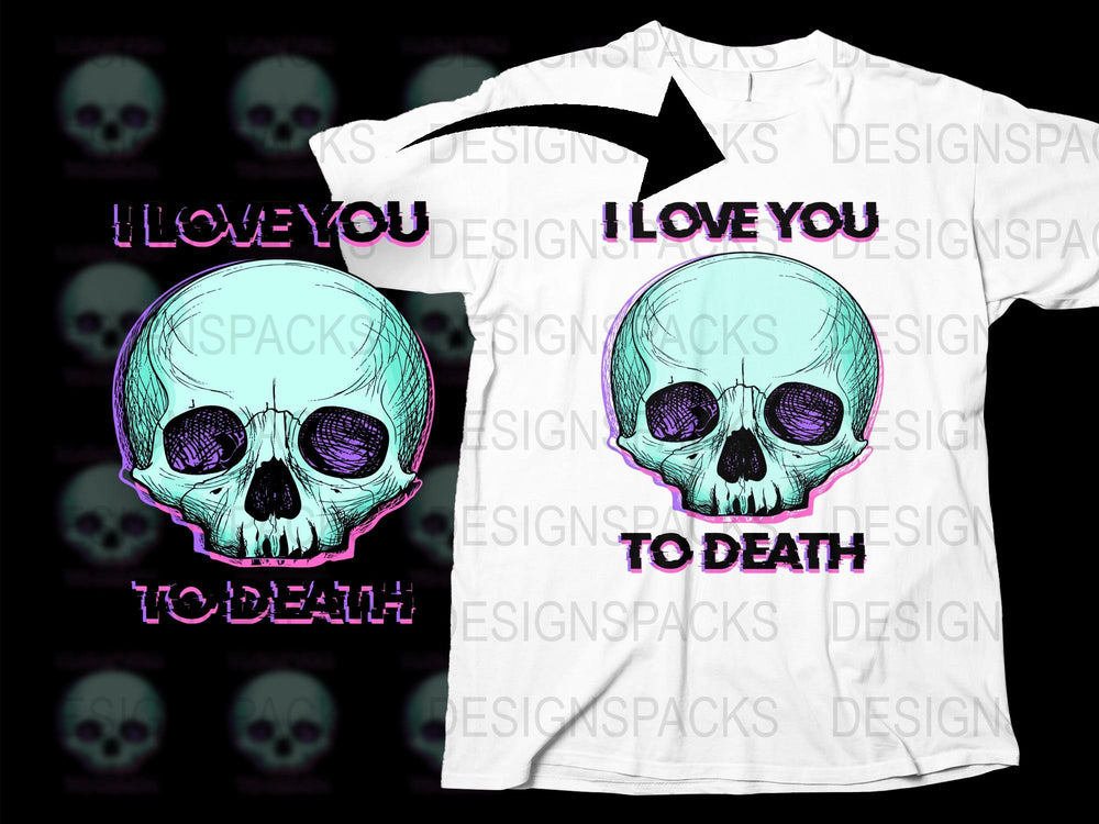Gothic Skull T-Shirt, I Love You To Death, Unisex White Tee, Punk Rock Fashion, Alternative Apparel, Neon Graphic Print