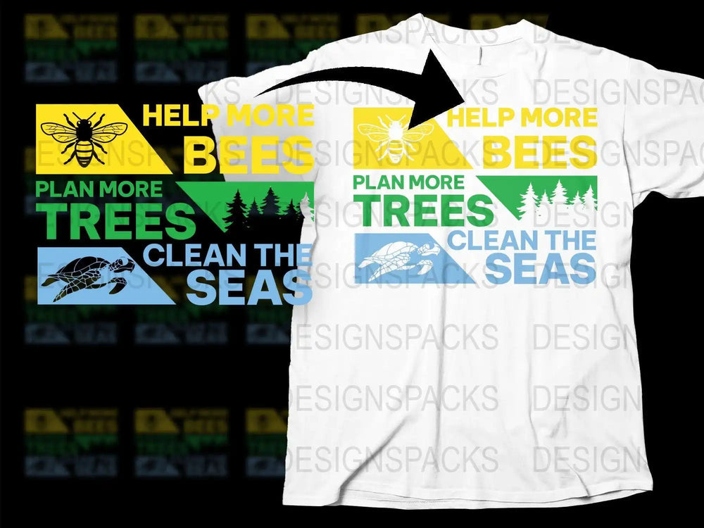 Save the Bees T-Shirt, Plan More Trees, Clean the Seas Eco-Friendly Environmental Activism Unisex Tee