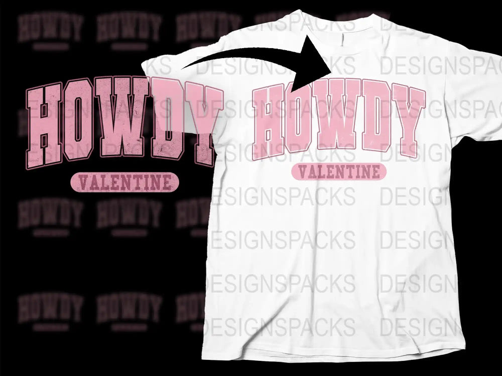 Howdy Valentine Pink Text T-Shirt, Retro Style Graphic Tee, Casual Valentine's Day Apparel