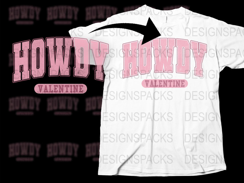 Howdy Valentine Pink Text T-Shirt, Retro Style Graphic Tee, Casual Valentine's Day Apparel