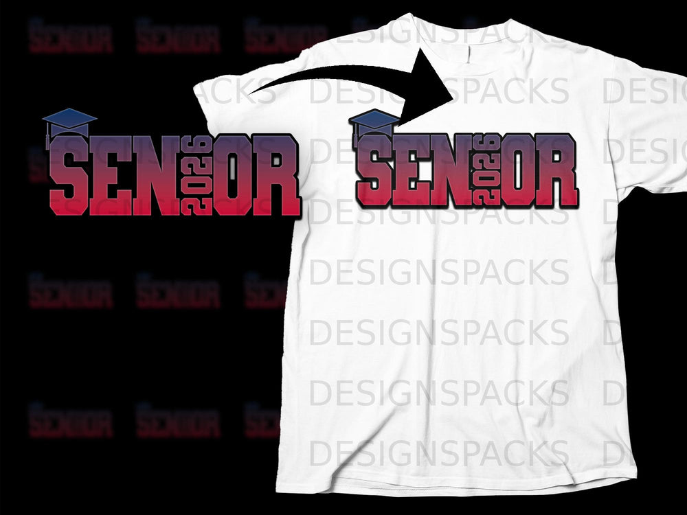Senior 2026 graphic with graduation cap on white t-shirt.