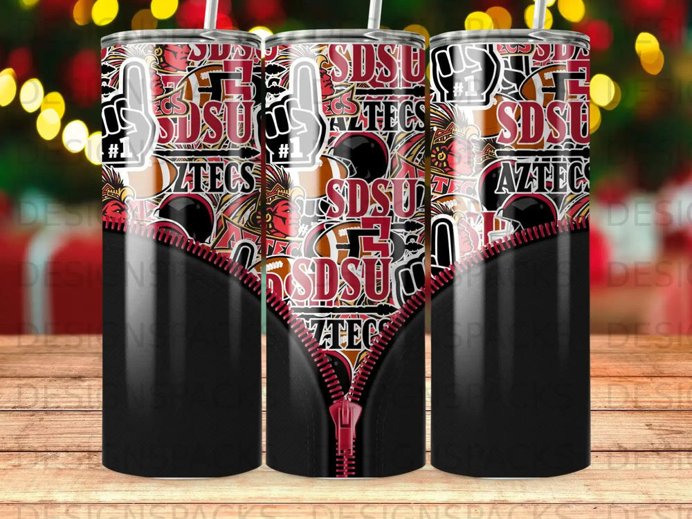 SDSU Aztecs tumbler with red zipper and #1 foam finger graphic.