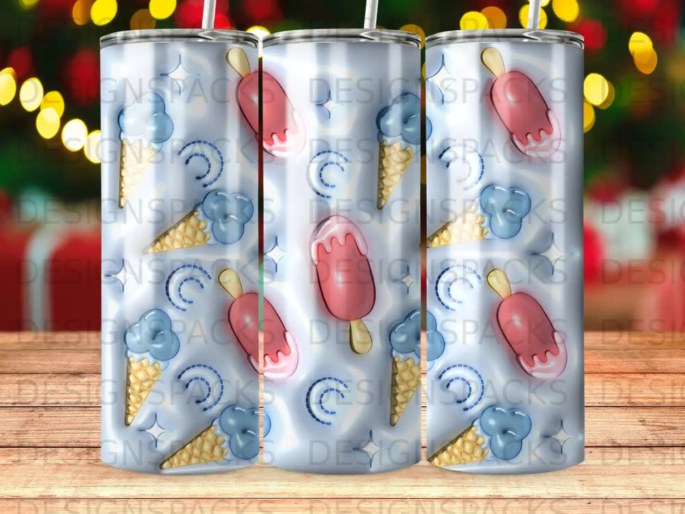 Ice cream cone and popsicle pattern on a tumbler.