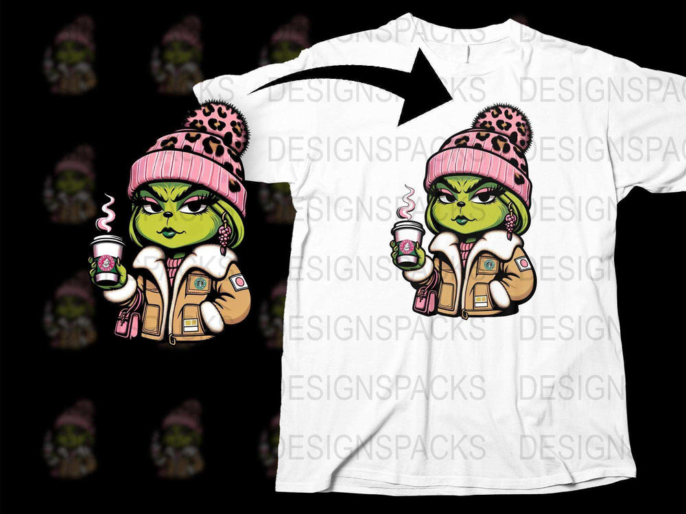 Hipster Monster Graphic T-Shirt, Cool Winter Beanie and Coffee Design, Trendy Urban Streetwear, Unisex Fashion Tee