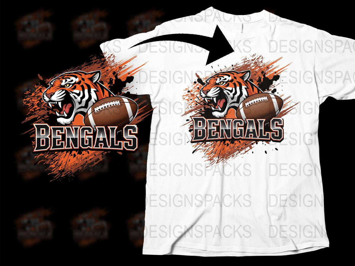 Bengal Tiger Football Team T-Shirt, Graphic Sports Tee, White Orange Design, Unisex Adult Clothing
