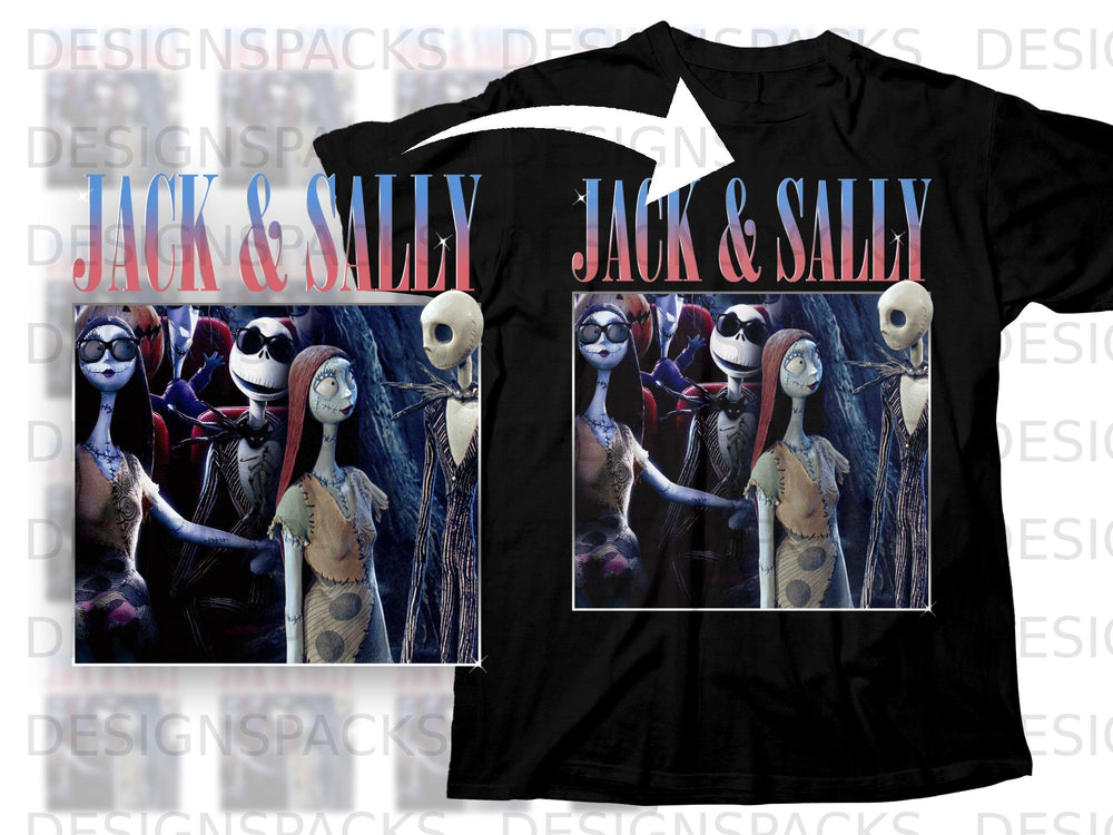 Black t-shirt featuring Jack and Sally with the text "JACK & SALLY" on the chest.