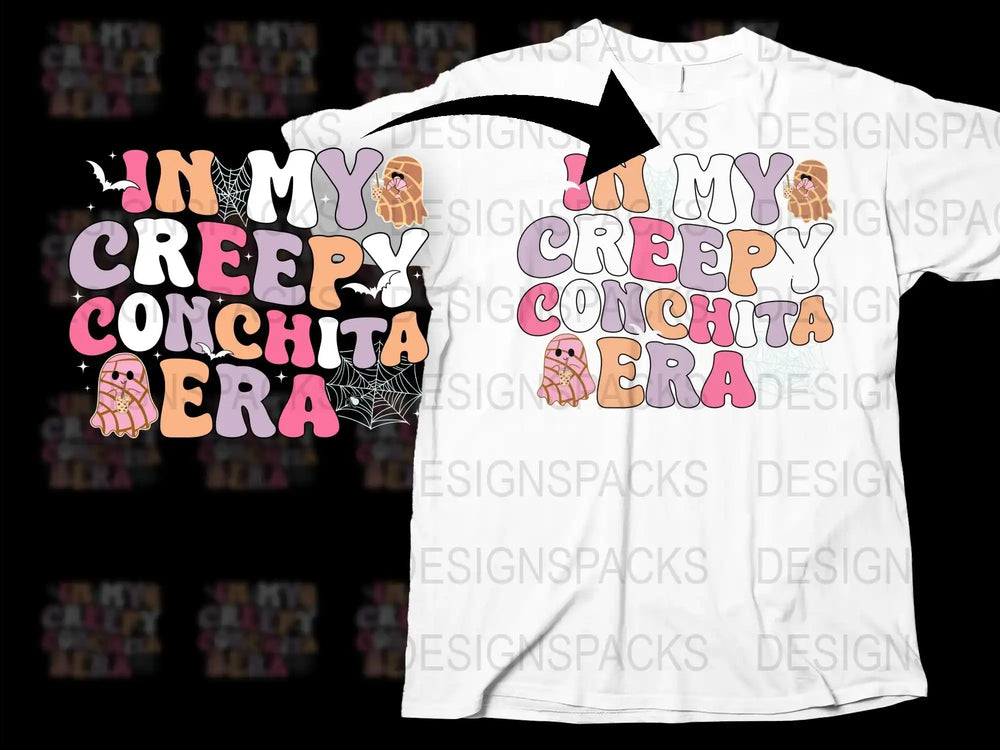 In My Creepy Conchita T-Shirt, Cute Halloween Ghosts and Spider Graphics, Funny Holiday Tee