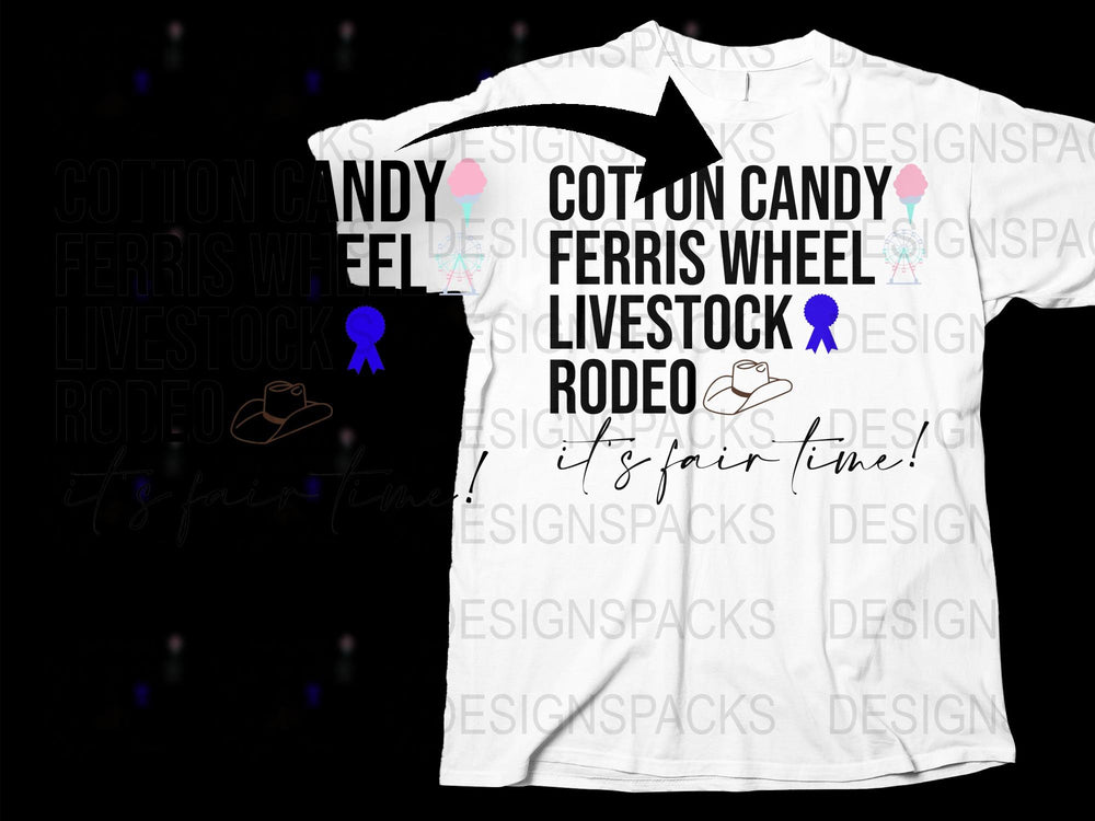 Cotton Candy Ferris Wheel Livestock Rodeo T-Shirt, Western Fair Graphic Tee, Fun Fair Event Apparel, Casual Festival Clothing