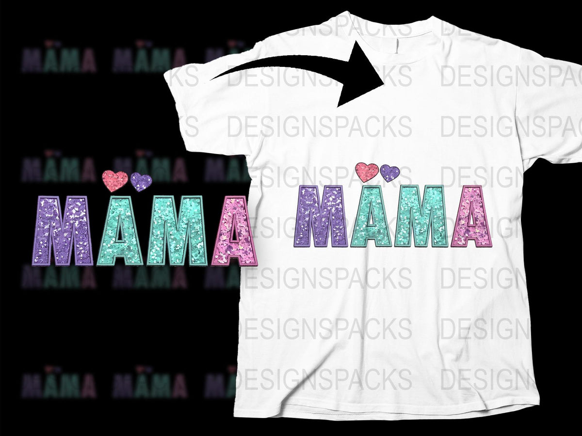 Mama Heart Glitter Sparkle T-Shirt, Stylish Modern Mom Gift, Casual Women's Graphic Tee