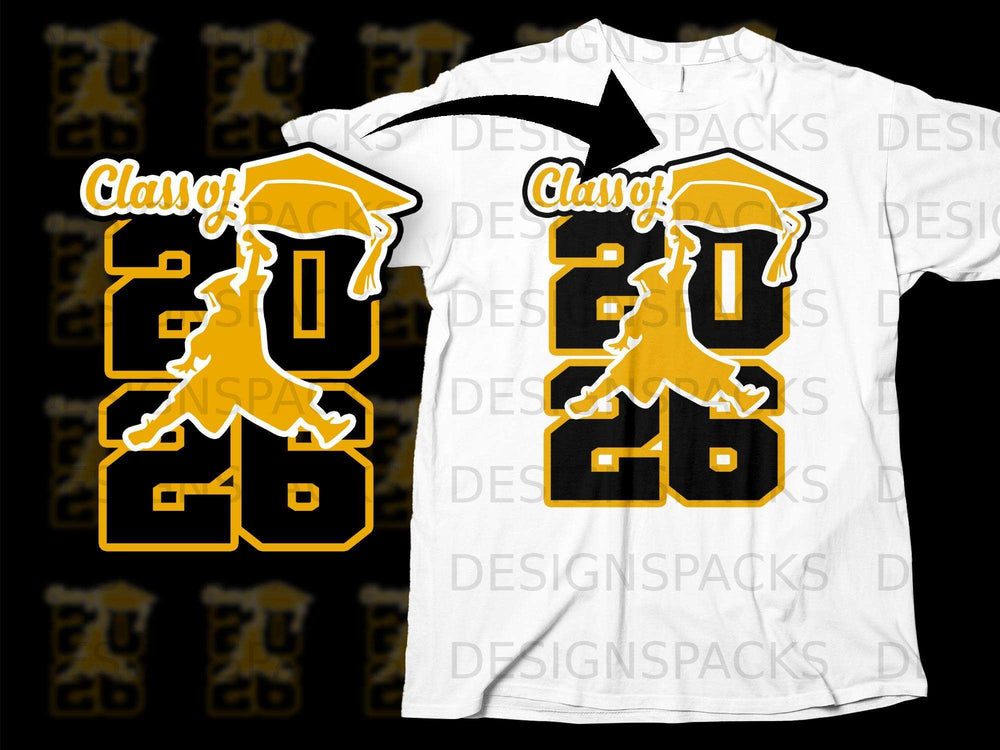 Class of 2026 graduation design on white t-shirt.