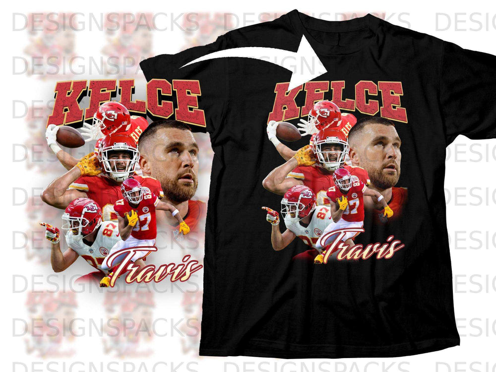 Kansas City Chiefs player Travis Kelce throwing a football, wearing jersey #87.