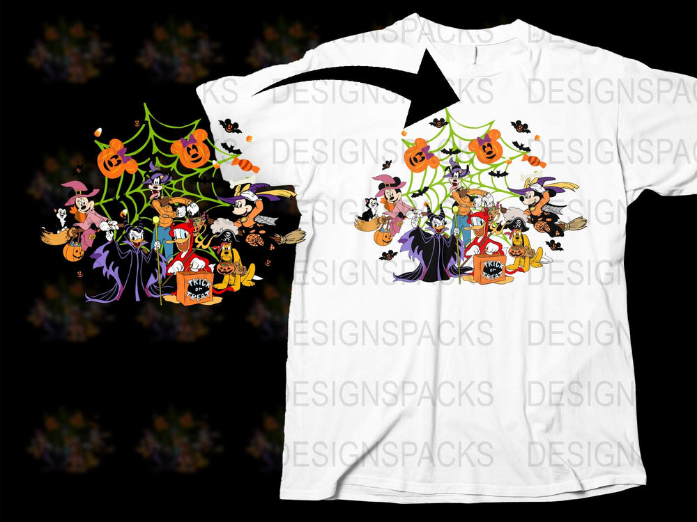 Disney Halloween T-Shirt, Mickey and Friends Cartoon Costume Tee, Pumpkin Ghost Design, Kids and Adults Sizes Available