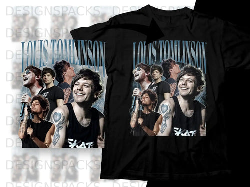 Black t-shirt with a collage of Louis Tomlinson photos and 