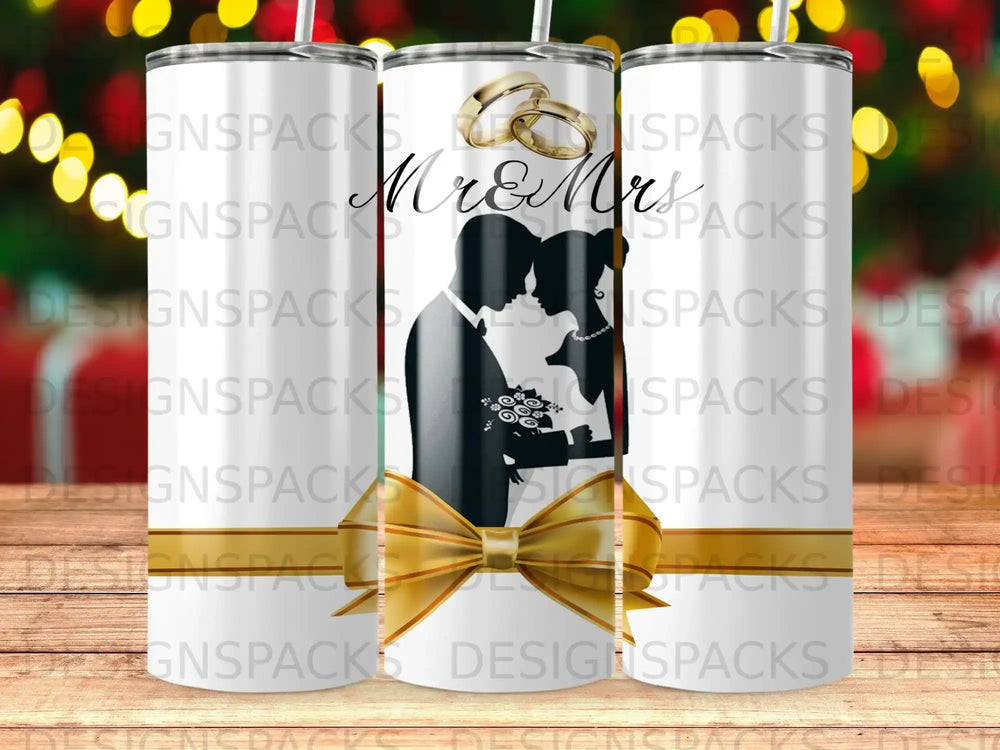 Mr & Mrs Silhouette Rings Golden Bow Tumbler product type