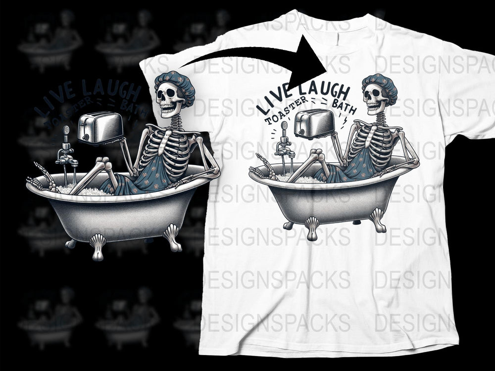 Skeleton Bath T-Shirt, Live Laugh Lather, Funny Goth Graphic Tee, Unisex Skeleton Tub Design Shirt