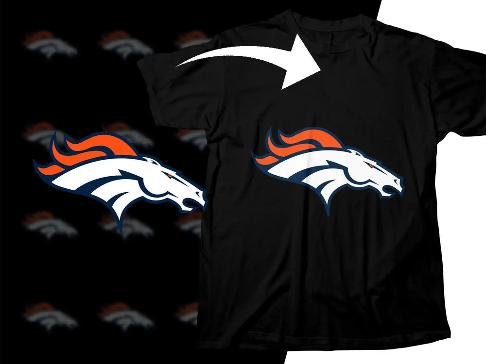 Denver Broncos horse logo on black t-shirt, print-ready design for DTG or DTF printing