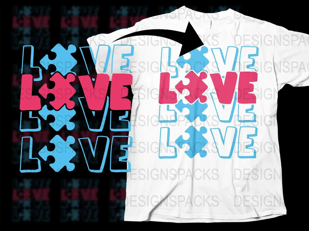 Love Puzzle Graphic T-Shirt, Colorful Autism Awareness Tee, Unisex Puzzle Piece Shirt Design