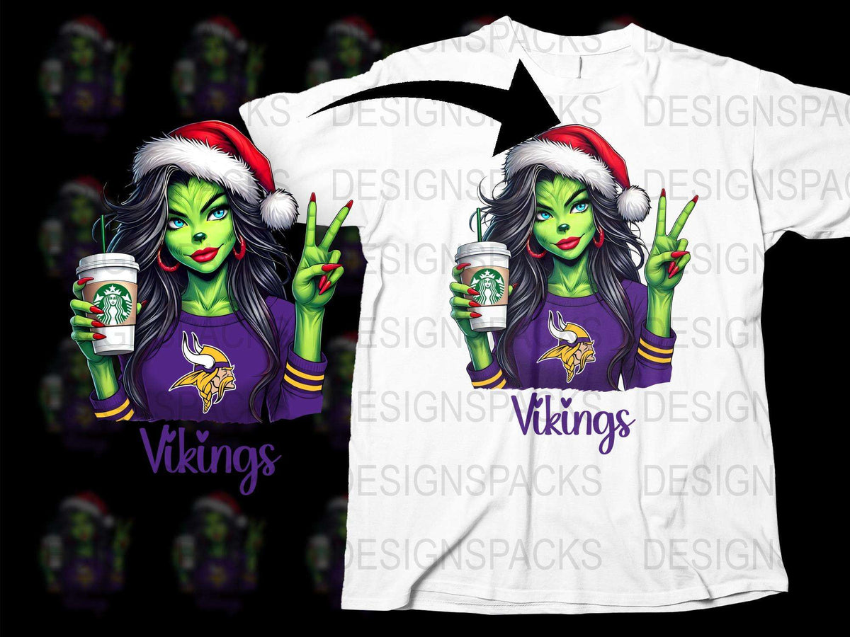 Festive Zombie Girl T-Shirt, Vikings Fan Christmas Apparel, Unique Graphic Tee, Holiday Gift Idea for Sports Lovers