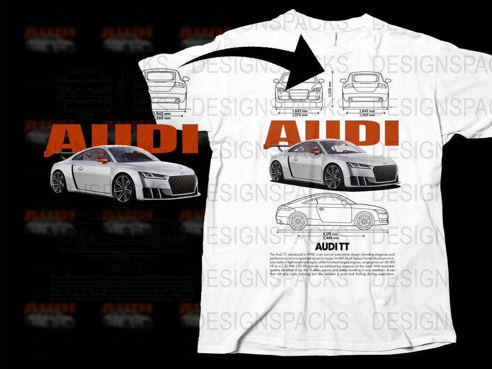Audi Themed T-Shirt, Car Enthusiast Gift, Graphic Tee, Automobile Design Shirt, Men's White Casual Wear