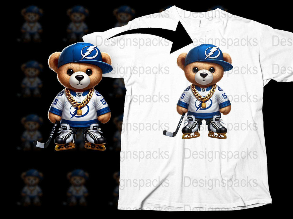 Kids Tampa Bay Lightning Hockey Bear Graphic T-Shirt, Cute Sports Tee, Youth Sizes