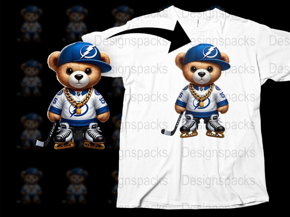 Kids Tampa Bay Lightning Hockey Bear Graphic T-Shirt, Cute Sports Tee, Youth Sizes