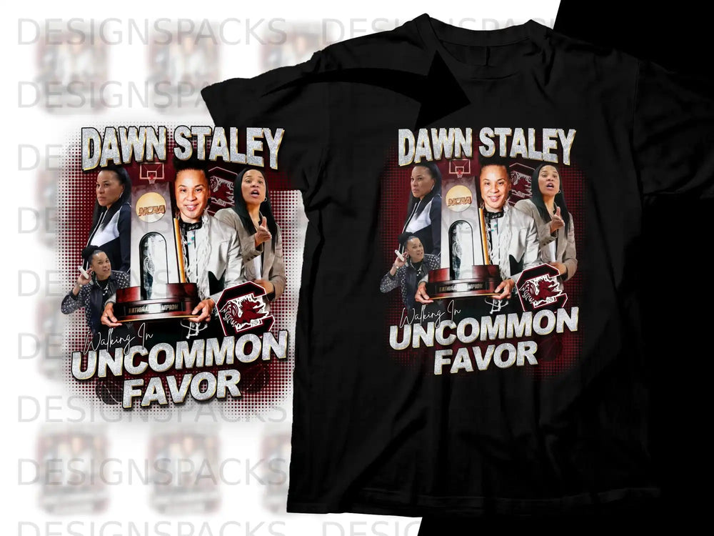 Dawn Staley NCAA National Champions t-shirt with "Walking In Uncommon Favor" text.