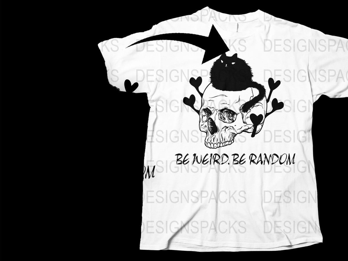 Quirky Skull T-Shirt, Be Weird Be Random, Unique Graphic Tee, Black and White, Casual Streetwear, Unisex Fashion Top