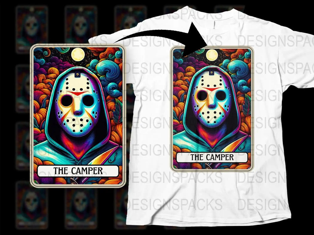Colorful Jason Mask Art T-Shirt and Matching Phone Case, Vibrant Horror Pop Art, Unique Gift Idea for Movie Fans