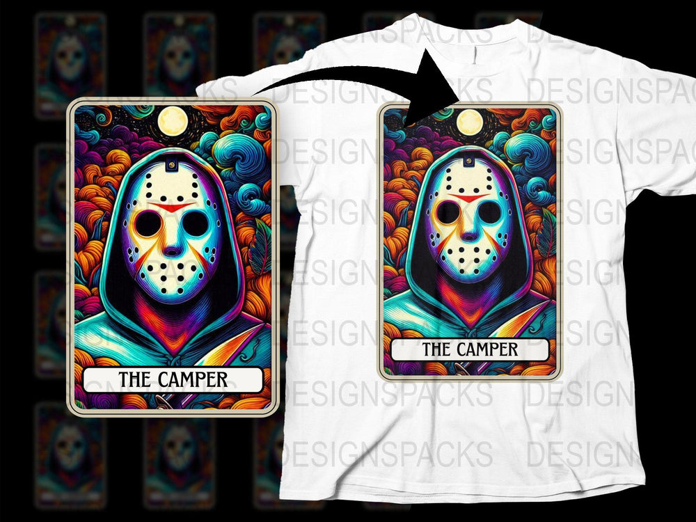 Colorful Jason Mask Art T-Shirt and Matching Phone Case, Vibrant Horror Pop Art, Unique Gift Idea for Movie Fans
