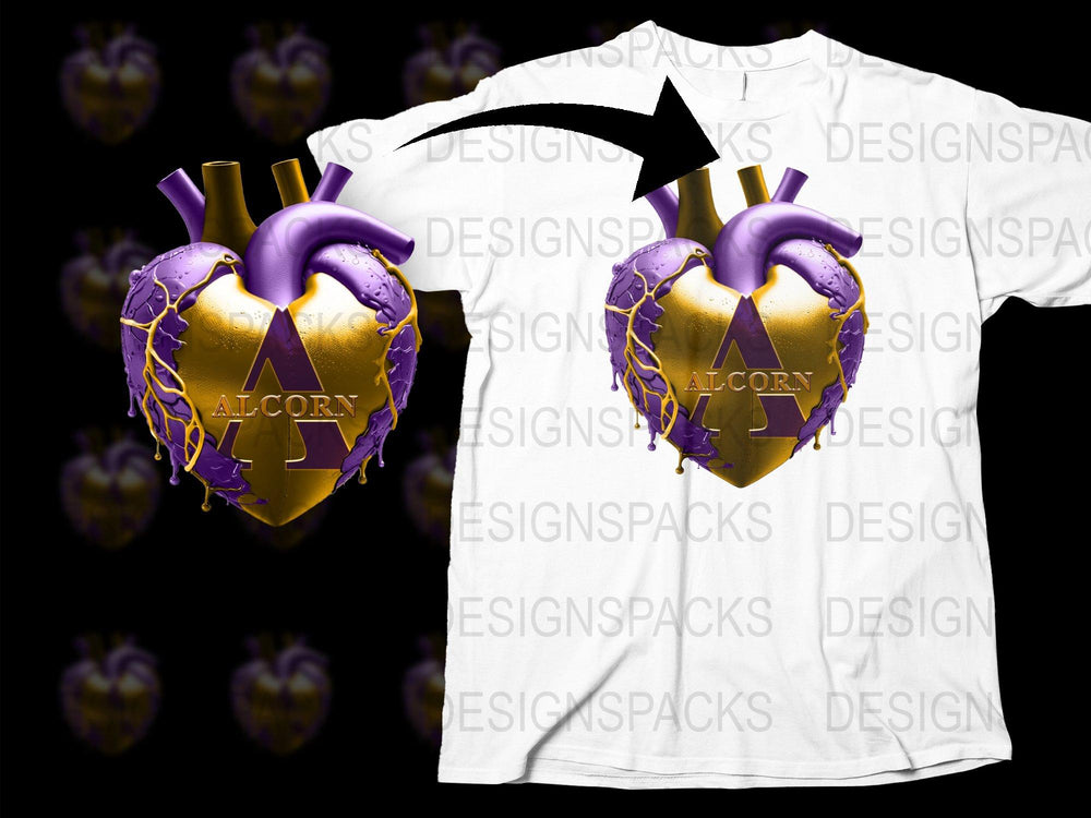 Alcorn State University Heart Logo T-Shirt, Purple and Gold Graphics, Unisex College Apparel