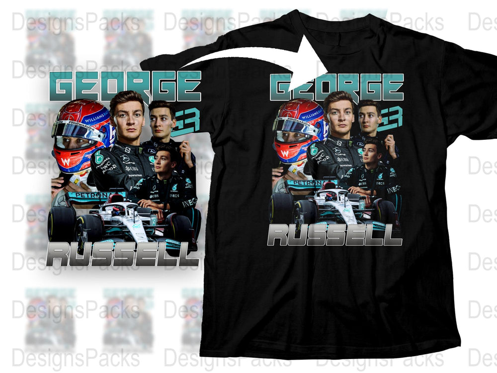 George Russell F1 Racing Fan T-Shirt, Motorsport Driver Graphic Tee, Formula One Merchandise, Unisex Casual Wear