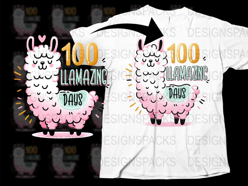 100 LLAmazing Days Celebration T-Shirt, Cute Llama Graphic Tee, Fun Animal Top, Kids and Adults