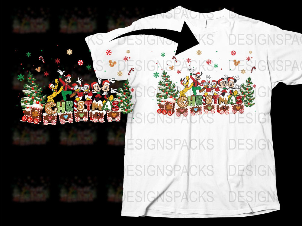 Festive Christmas T-Shirt with Santa and Reindeer Graphic, Holiday Apparel for Family