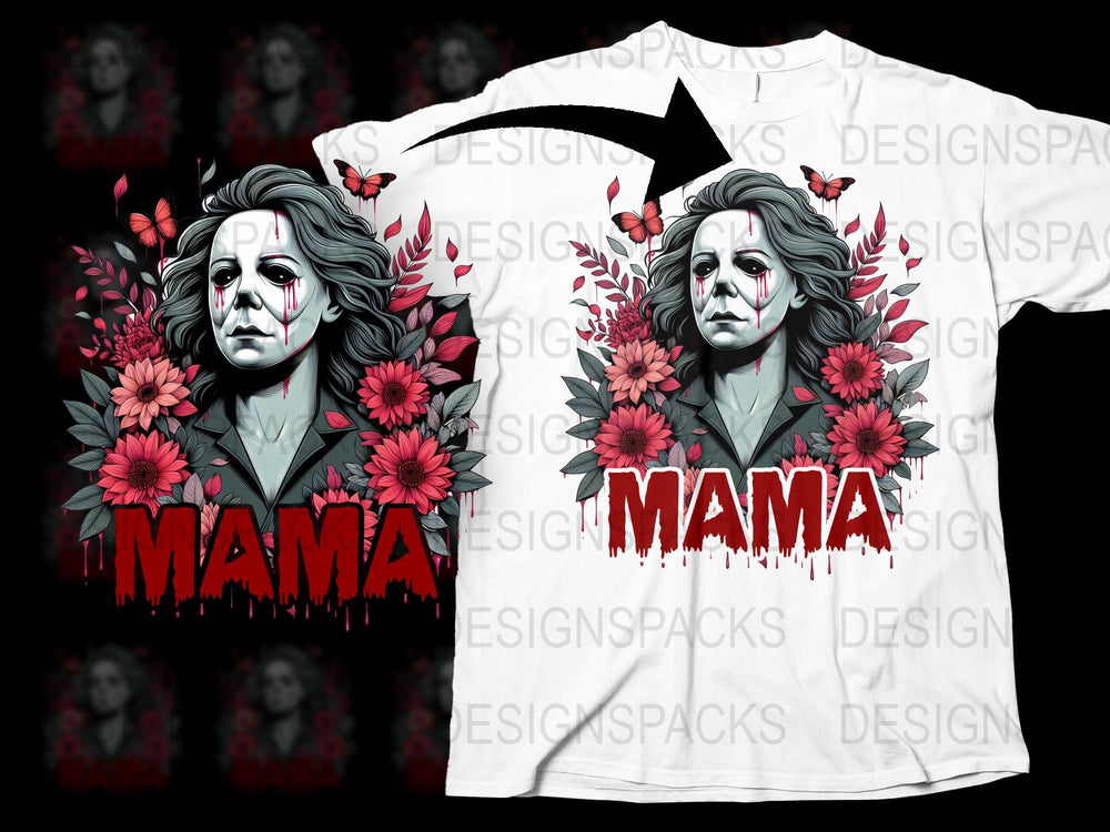 Mama Horror Movie Inspired T-Shirt, Floral Design, Red and White, Unisex Graphic Tee