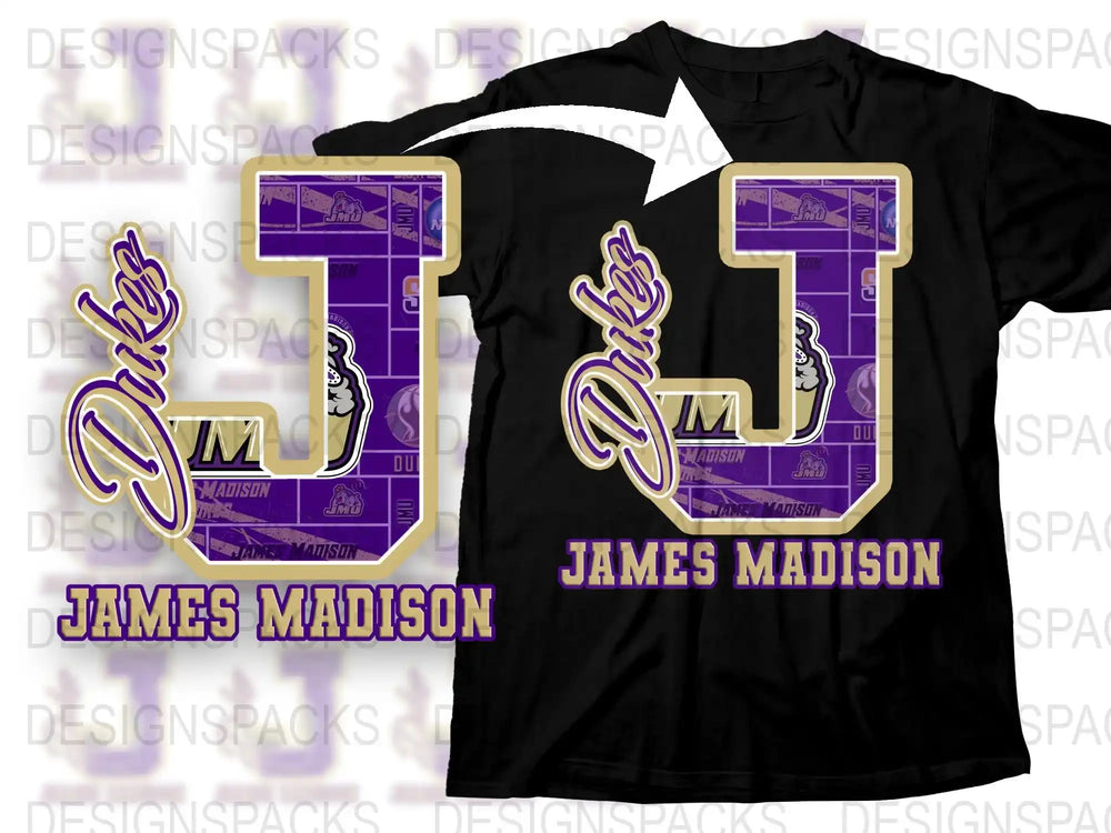 James Madison University T-Shirt, JMU Dukes Graphic Tee, College Apparel, Purple and Gold Logo Shirt
