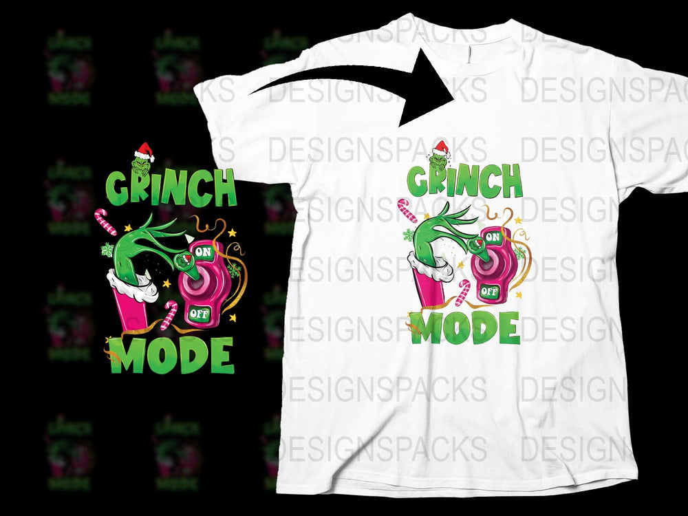 Grinch Mode Funny Christmas T-Shirt, Festive Holiday Tee, Santa Hat Graphic, Unisex Holiday Apparel for Parties