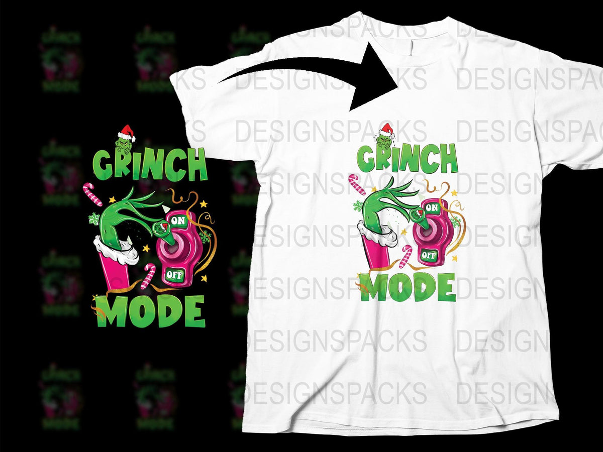 Grinch Mode Funny Christmas T-Shirt, Festive Holiday Tee, Santa Hat Graphic, Unisex Holiday Apparel for Parties