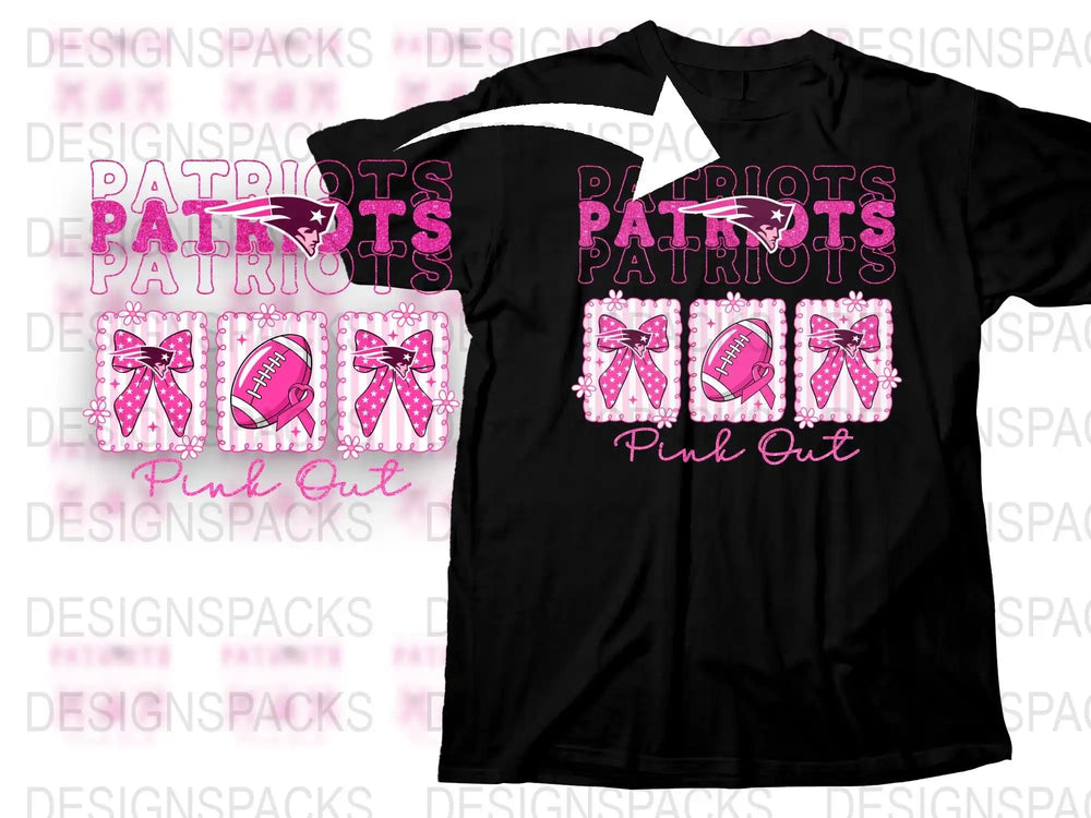 Pink Out Breast Cancer Awareness T-Shirt, Patriots Graphic Tee, Sparkle Ribbon Design, Black Cotton Shirt