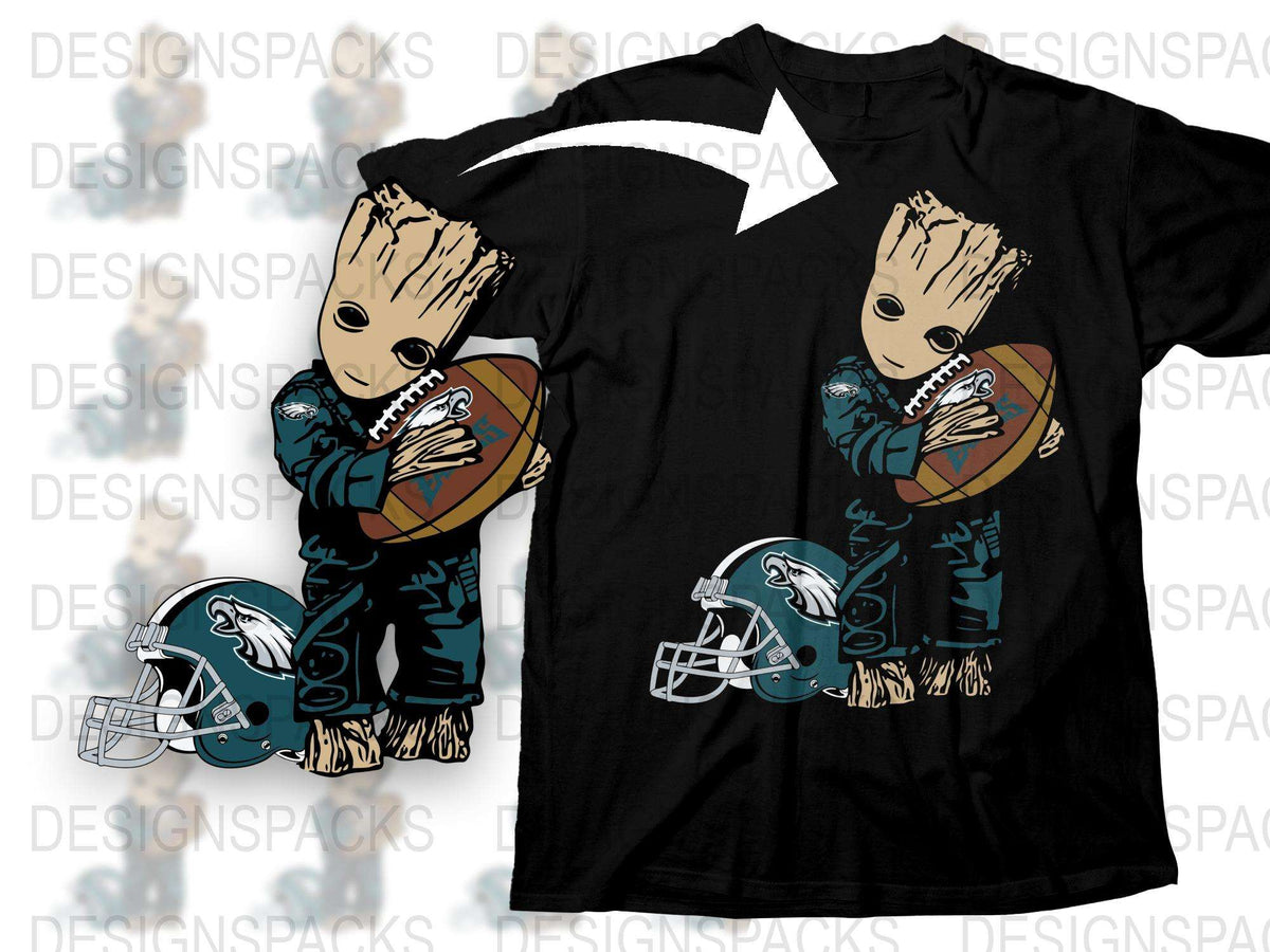 Baby Groot Football Fan T-Shirt, Miami Dolphins Inspired Sports Tee, Cute Character Graphic Apparel for Fans