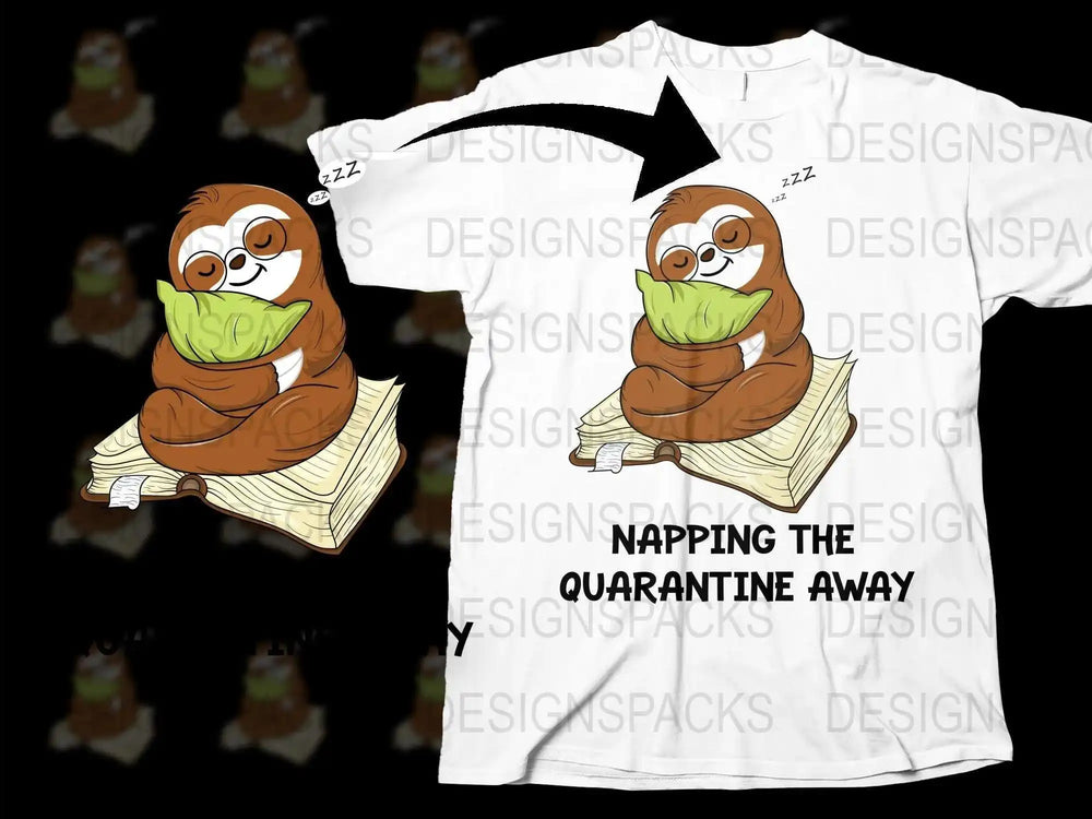 Cute Sloth T-Shirt, Napping The Quarantine Away, Funny Animal Graphic Tee, Unisex Casual Shirt for All Ages
