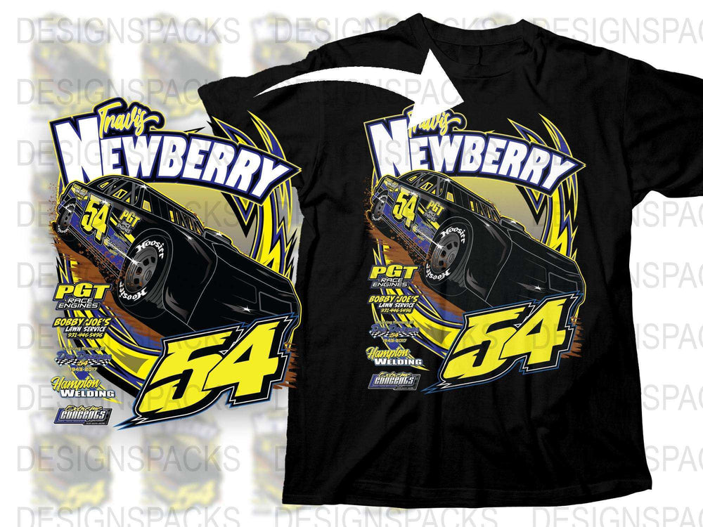 Newberry Racing Team T-Shirt, Black Graphic Car Tee, Motorsport Apparel Size 54