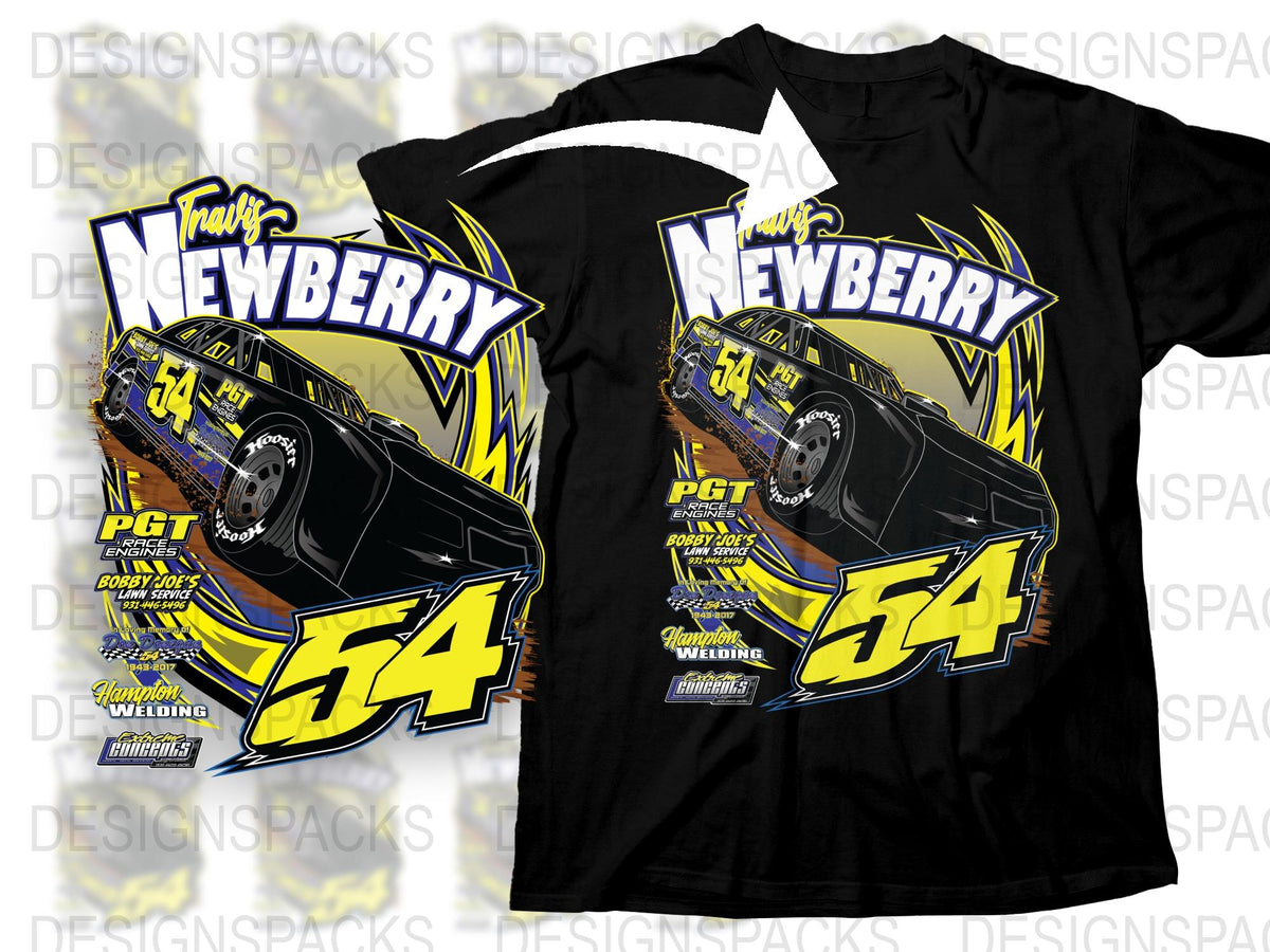 Newberry Racing Team T-Shirt, Black Graphic Car Tee, Motorsport Apparel Size 54