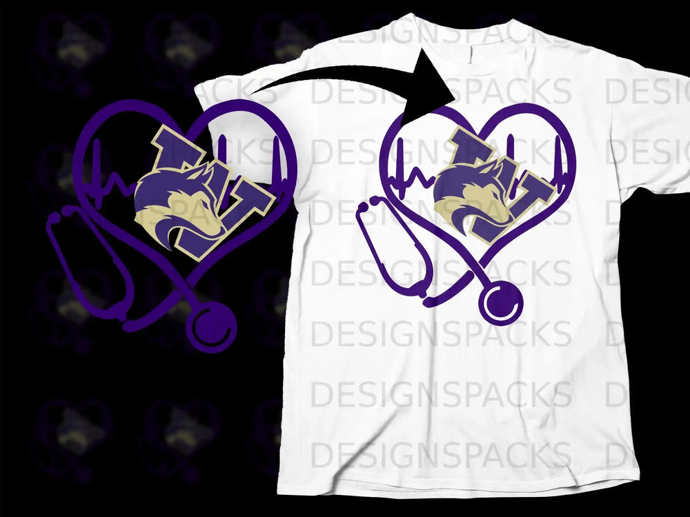 Heart Stethoscope Wolf Graphic on White Shirt