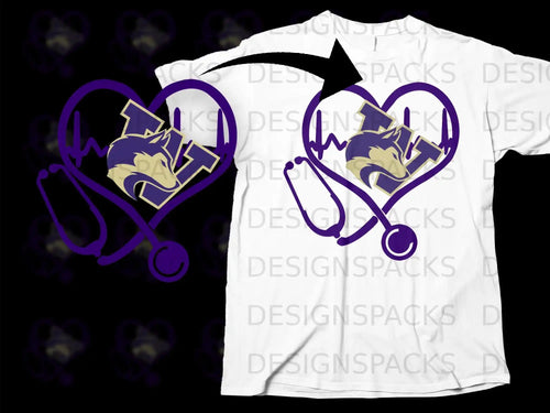 Heart Stethoscope Wolf Graphic on White Shirt
