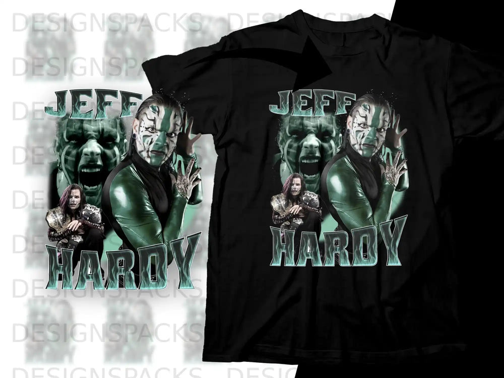 Jeff Hardy t-shirt design featuring his face and text "JEFF HARDY".