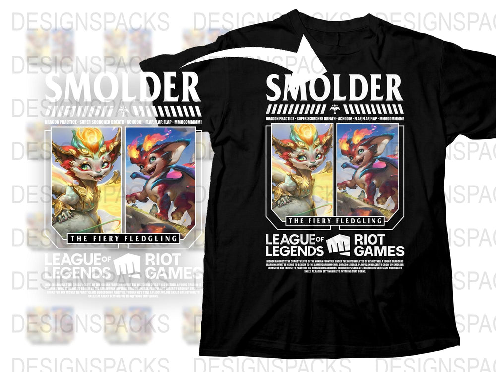 League of Legends Smolder T-Shirt, Fiery Fledgling Design, Gaming Apparel, Unisex Black Tee