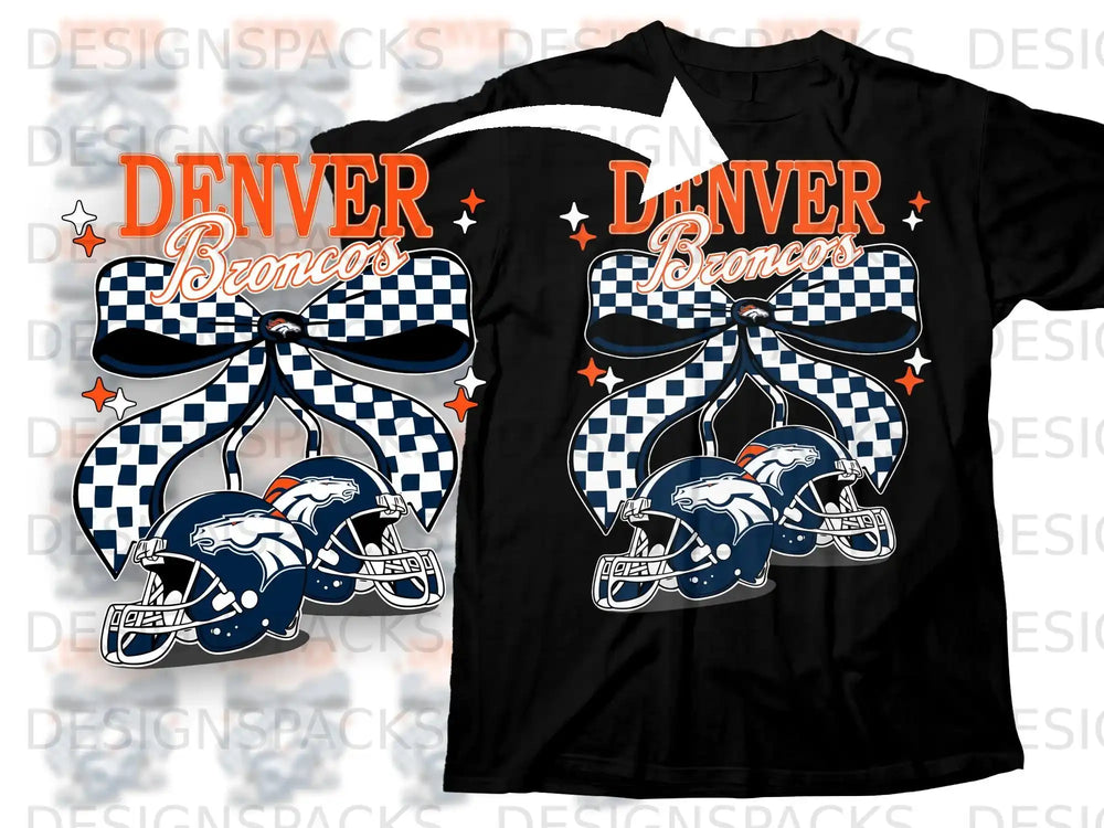 Denver Broncos Checkerboard Bow Football Helmet T-shirt
