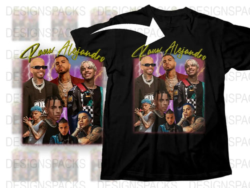 Men's Graphic Tee, Black T-Shirt with Celebrity Collage, Stylish Urban Fashion, Cool Casual Wear