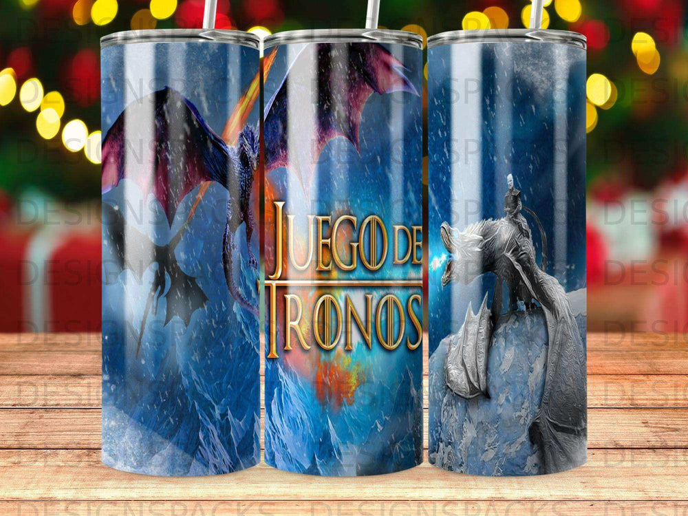 Game of Thrones tumbler with dragon and ice elements.